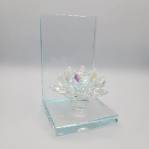 Lotus Statuette Bookend Clear Glass Bright Shiny Flower